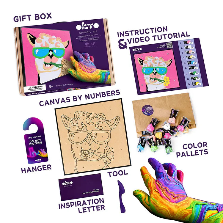 OKTO Sensory Art Coloring w/Clay Set by Numbers - Lama