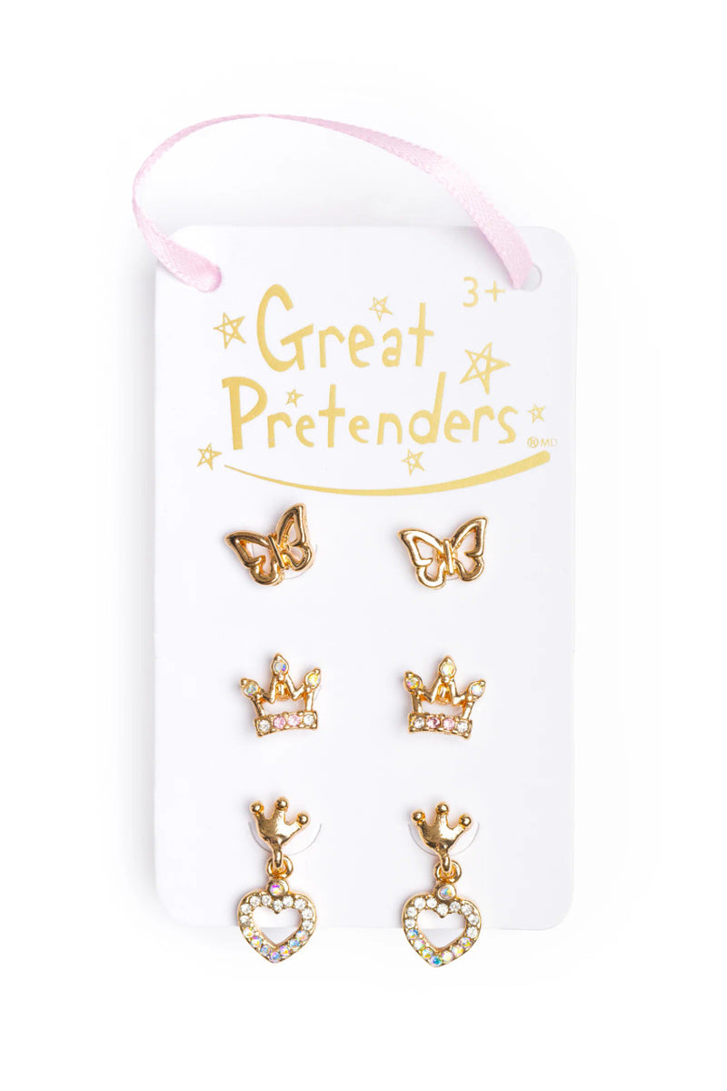 Boutique Royal Crown Studded Earrings 3 Pairs