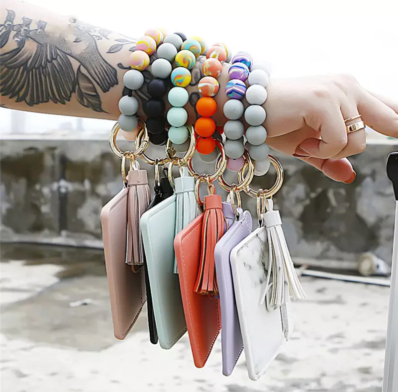 Wallet Wristlet Silicone Bead Tassel Keychains