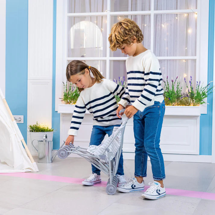 Berenguer Boutique Twin Doll Stroller - Elephant Theme Grey