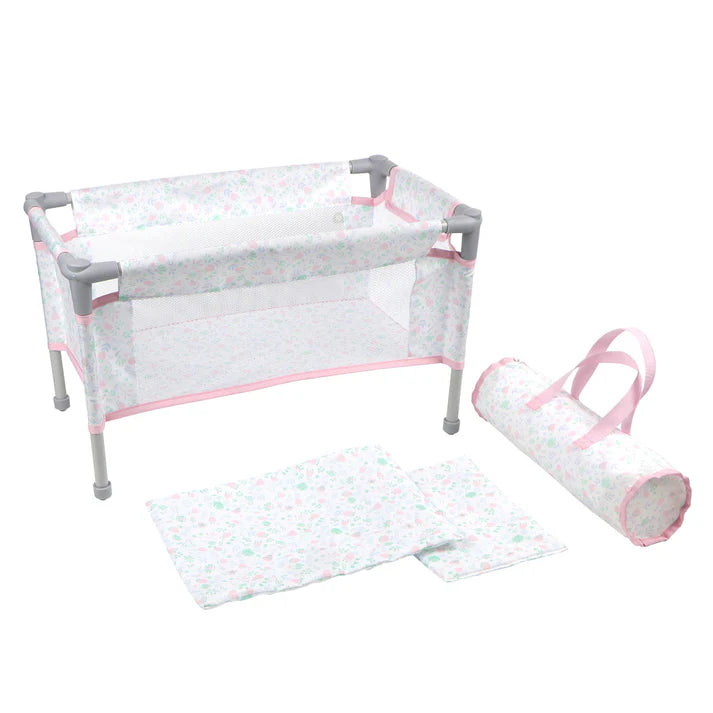 Berenguer Boutique Folding Doll Crib/Playpen - Pink with Travel Bag