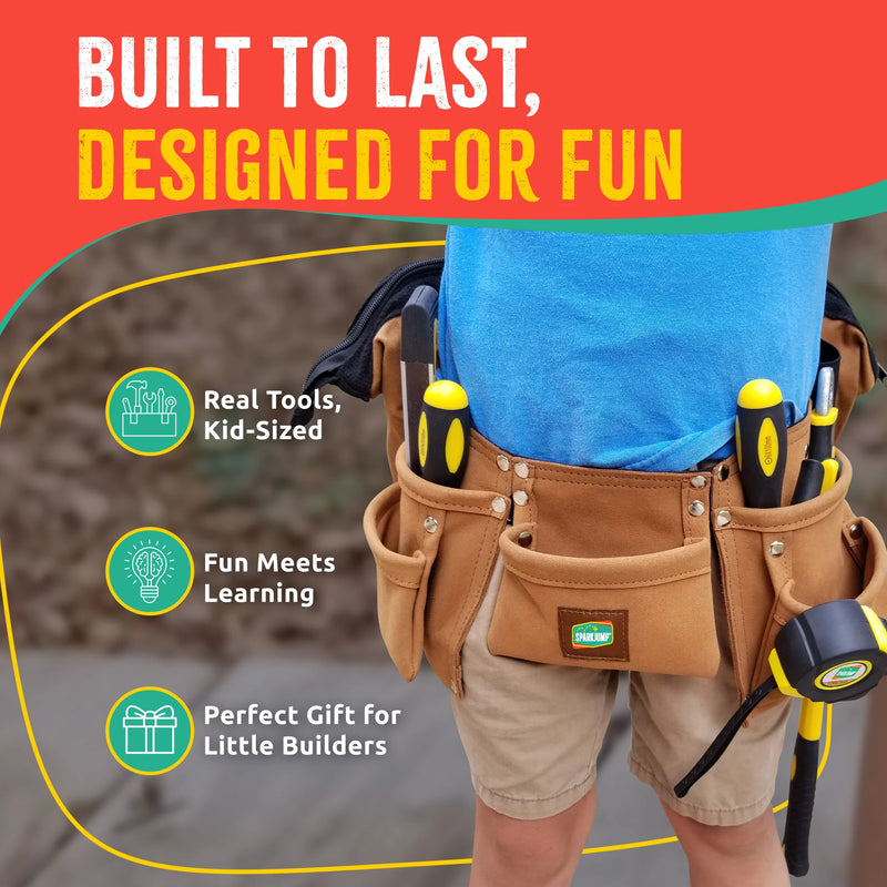 Kids Deluxe Tool Set with Leather Tool Belt & Safety Goggles