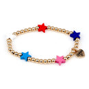 Gold Red White & Blue Star Bead Bracelet
