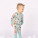 Dogs Bark Pets Bamboo Baby Pajamas Convertible Footie Blue/Multi 6-12M - ToyologyToys