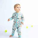 Dogs Bark Pets Bamboo Baby Pajamas Convertible Footie Blue/Multi 12-18M - ToyologyToys
