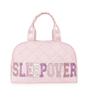 'SLEEPOVER' Quilted Bow Print Medium Duffle Bag