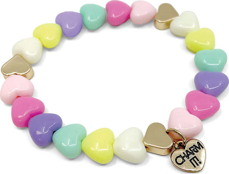 Gold Pastel Heart Stretch Bead Bracelet