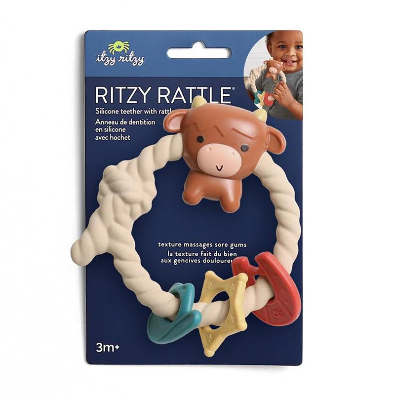 Ritzy Rattle Silicone Teether Rattle - Highland Cow