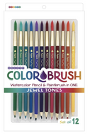 Color Brush Watercolor Pencil & Paintbrush in One Jewel Tones - Set of 12