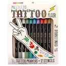 Metallic Tattoo Flair 10 Tattoo Markers + 12 Stencils - Toyology Toys