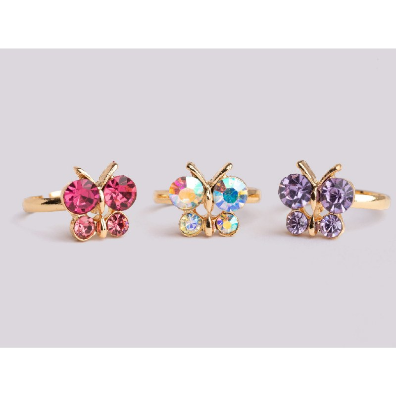 Boutique Butterfly Gem Rings, 3pcs