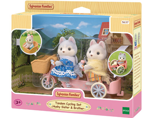 Calico Critters Tandem Cycling set - Husky Sister and Brother ToyologyToys