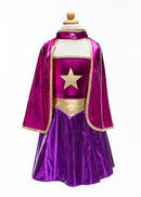 Superhero Star Dress, Cape & Headpiece, Magenta/Purple, Size 5-6